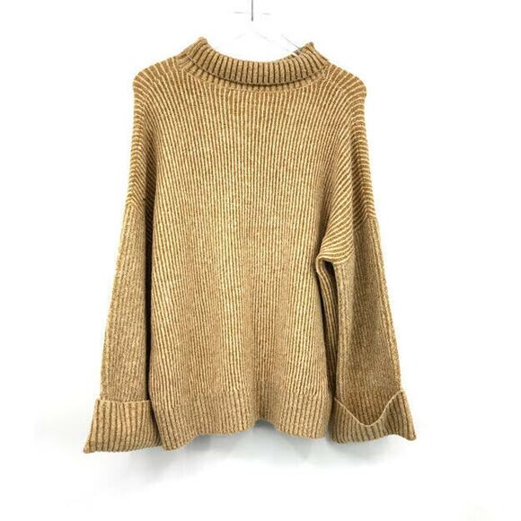 Topshop Sweater Knitted Supersoft Funnel Neck Turtleneck Wide Sleeve Camel NWT - Picture 5 of 8